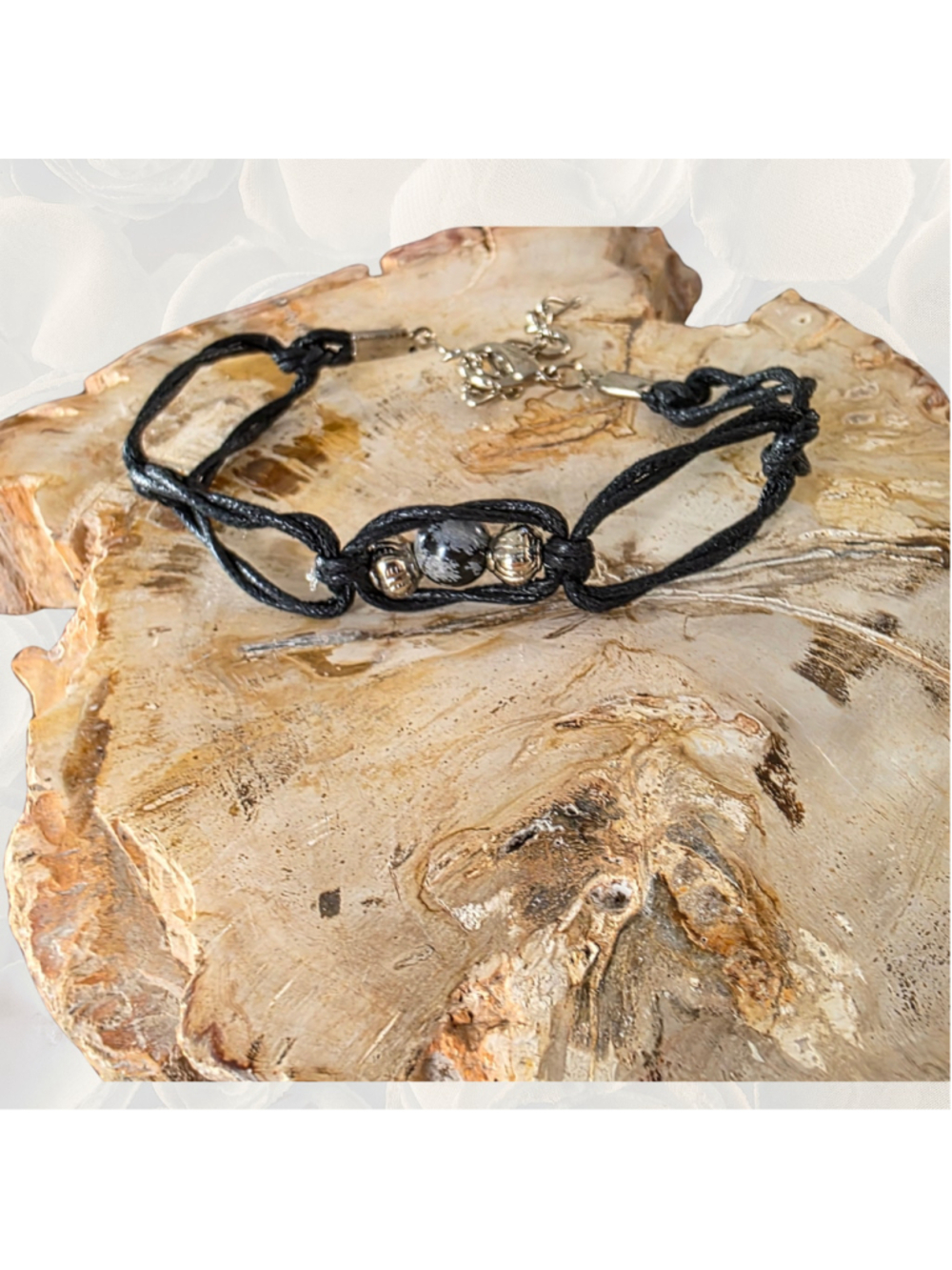 Snowflake Obsidian Crystal Anklet, Handmade Witchy Anklet, Boho Black Ankle Brac